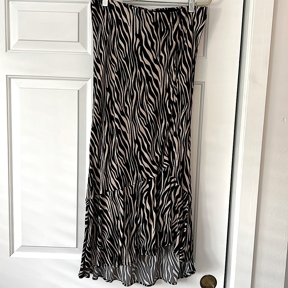 Maeve by Anthropologie Zebra Print MIDI High Low Skirt Size L